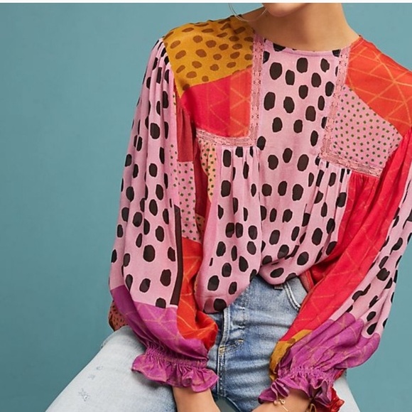 anthropologie eclectic peasant blouse